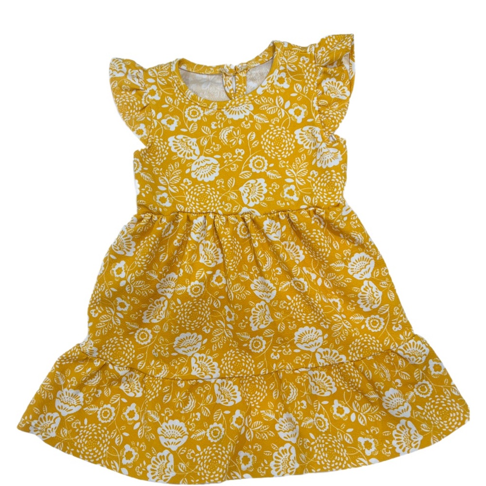 Girls Yellow Floral Ruffle Short Sleeve Summer Dress With Denim Jacket 5Y EUC